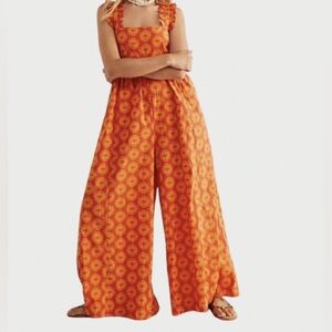 Free People Floral Mandala Katya Bow Wide Leg Jumpsuit